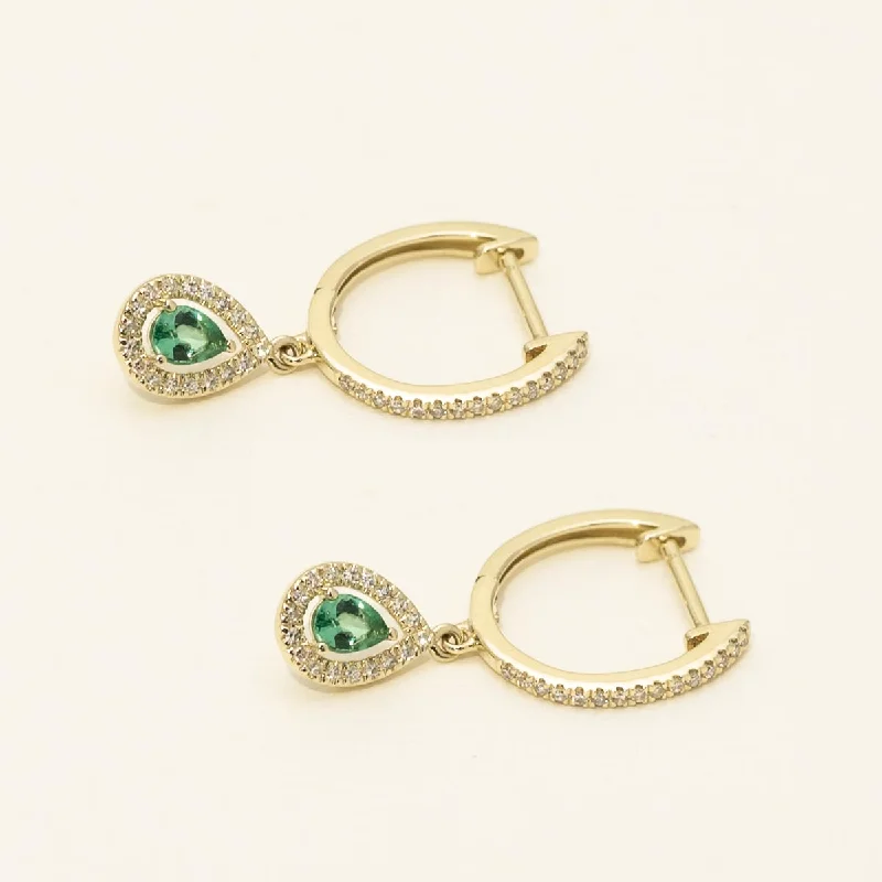 Branded Drop Earrings for Quality-Dabarakov Pear Shape Emerald Drop Earrings in 14kt Yellow Gold with Diamonds (1/5ct tw)