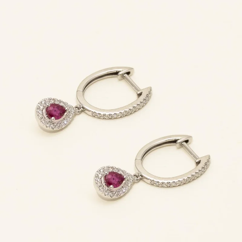 Designer Drop Earrings for High-End-Dabarakov Pear Shape Ruby Drop Earrings in 14kt White Gold with Diamonds (1/5ct tw)