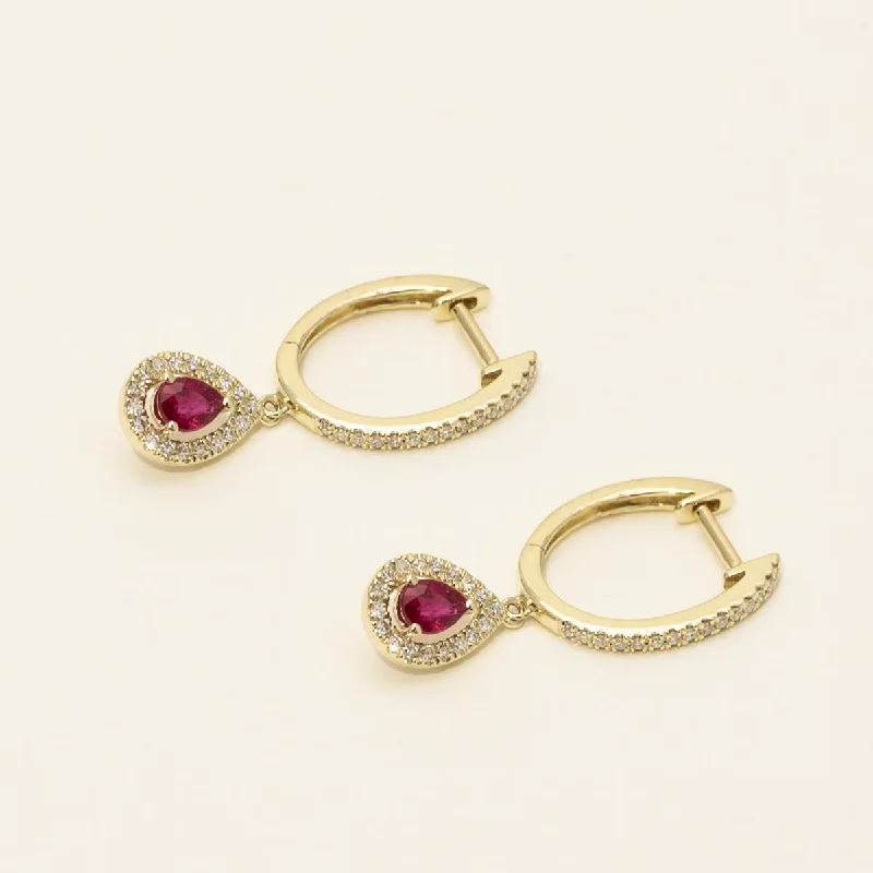 Adjustable Drop Earrings for Custom-Dabarakov Pear Shape Ruby Drop Earrings in 14kt Yellow  Gold with Diamonds (1/5ct tw)