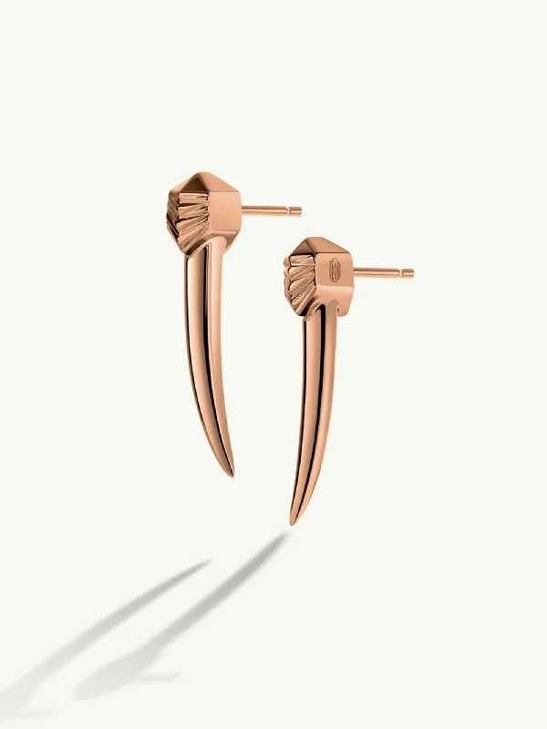 Square Drop Earrings for Modern-Damian Horn Talisman Dagger Earrings In 18K Rose Gold