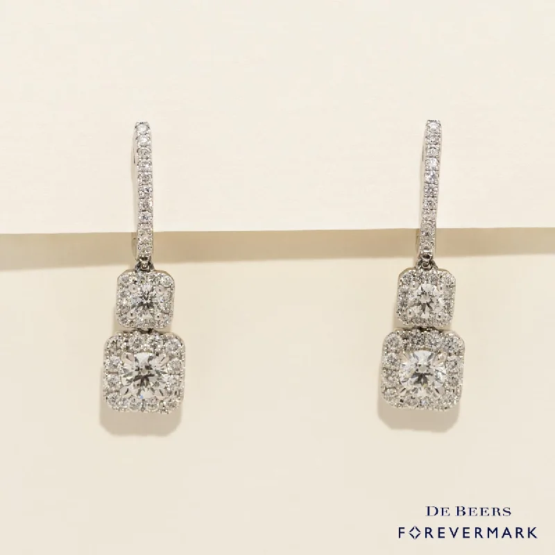 Heavy-Duty Drop Earrings for Durable-Forevermark Center of my Universe Cushion Diamond Drop Earrings in 18kt White Gold (1 1/4ct tw)