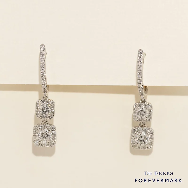 Lightweight Drop Earrings for Comfort-Forevermark Cushion Diamond Drop Earrings in 18kt White Gold (1ct tw)