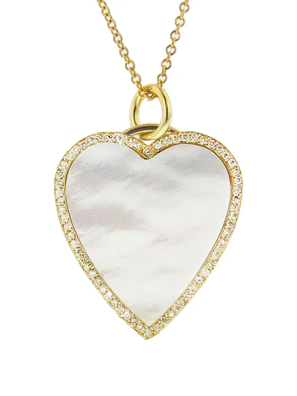 Artistic necklaces and pendants with creative designs for a fashionable accessory -Diamond Mother of Pearl Heart Inlay Necklace