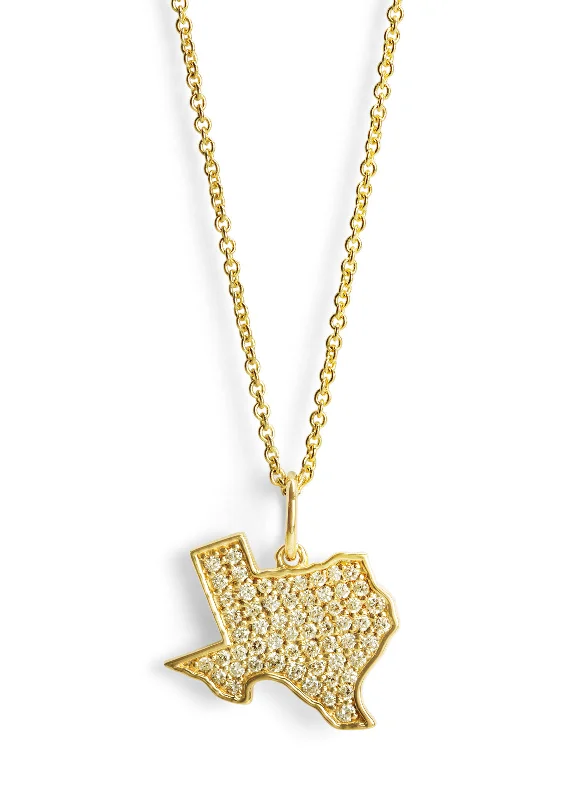 Crystal necklaces and pendants with healing properties for a spiritual accessory -Diamond Texas Outline Yellow Gold Necklace