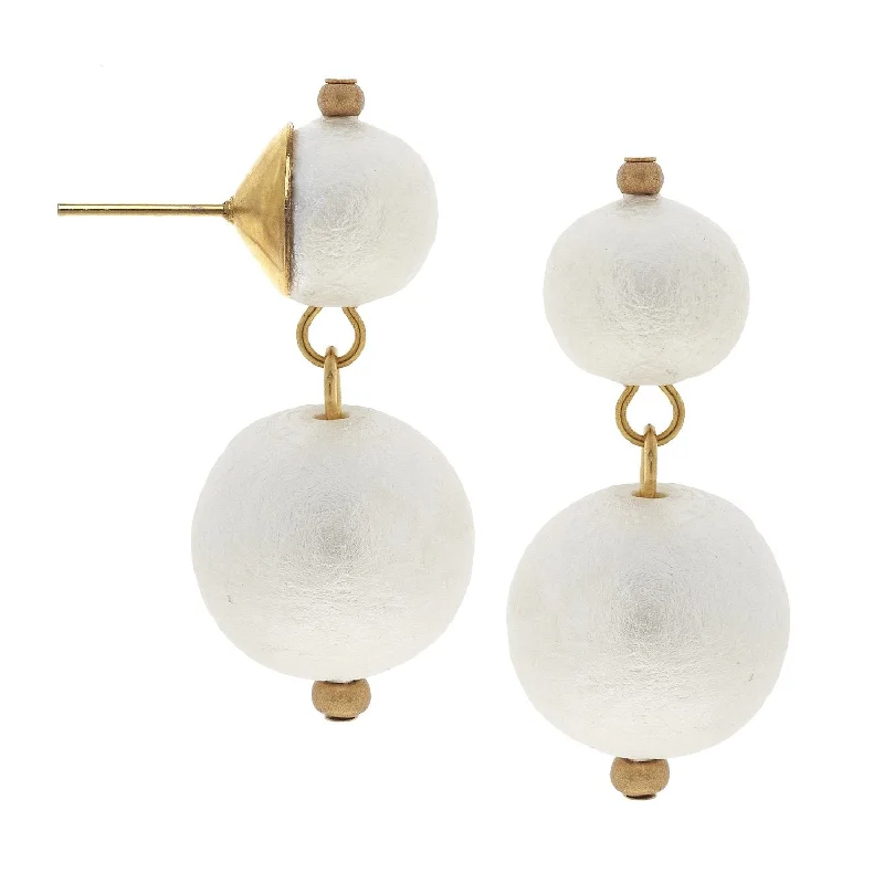 Square Drop Earrings for Modern-Double Cotton Pearl Drop Earrings