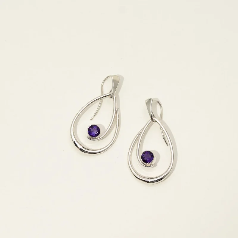 Structured Drop Earrings for Orderly-E.L. Designs Felicity Amethyst Drop Earrings in Sterling Silver