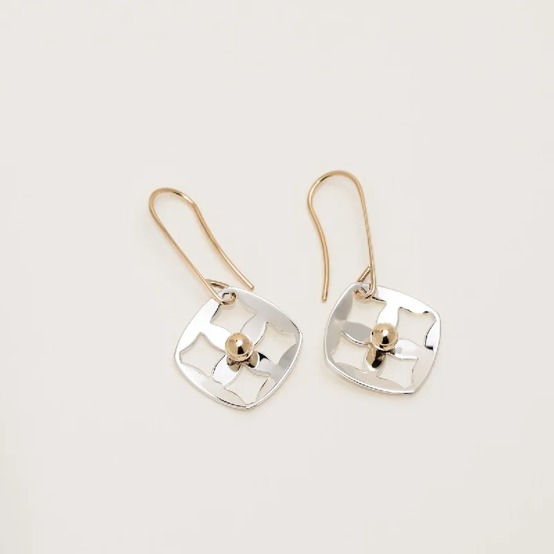 Wedding Drop Earrings for Bridal-E.L. Designs Pointelle Drop Earrings in Sterling Silver and 14kt Yellow Gold