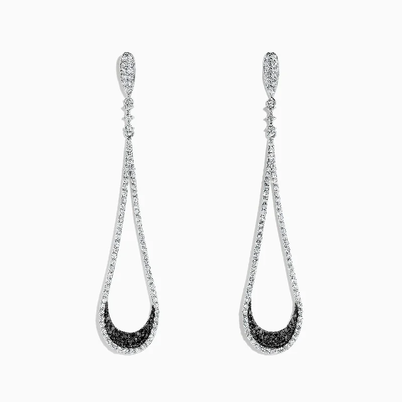 Emerald Drop Earrings for Elegant-14K White Gold Black and White Diamond Drop Earrings, 1.70 TCW