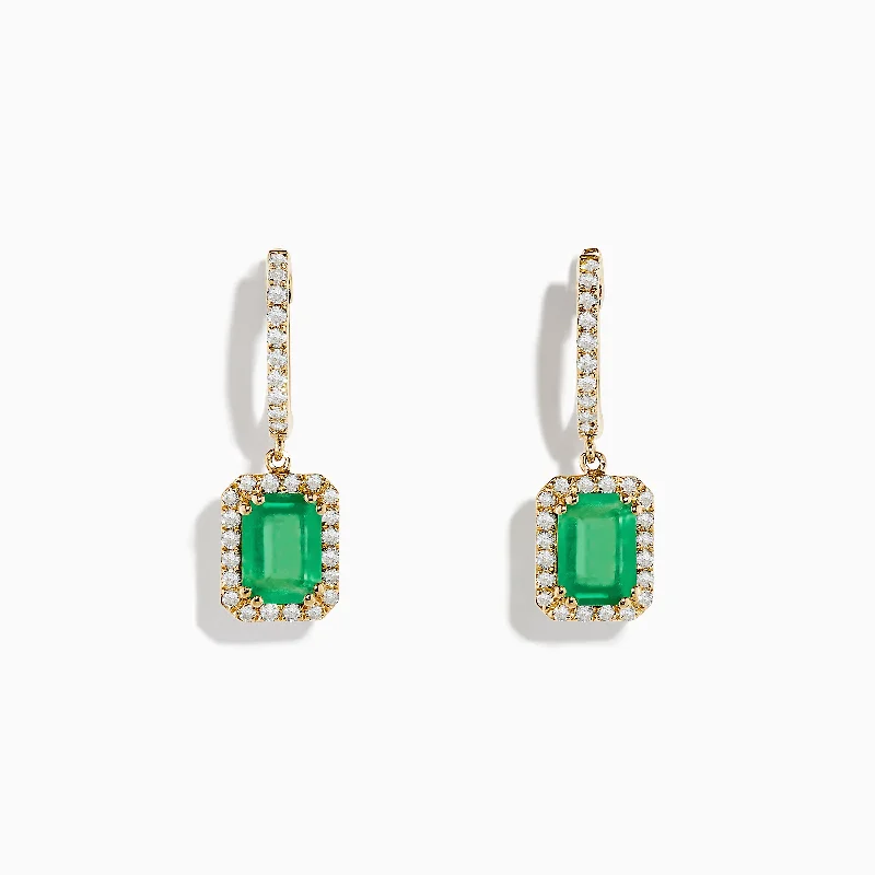 Tourmaline Drop Earrings for Multicolored-14K Yellow Gold Emerald and Diamond Drop Earrings