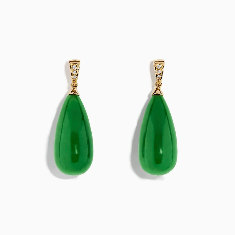 Iolite Drop Earrings for Blue-14K Yellow Gold Green Jade and Diamond Drop Earrings