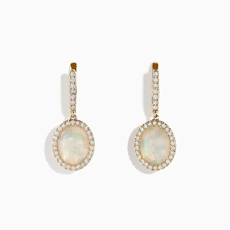 Aquamarine Drop Earrings for Calm-14K Yellow Gold Opal and Diamond Drop Earrings