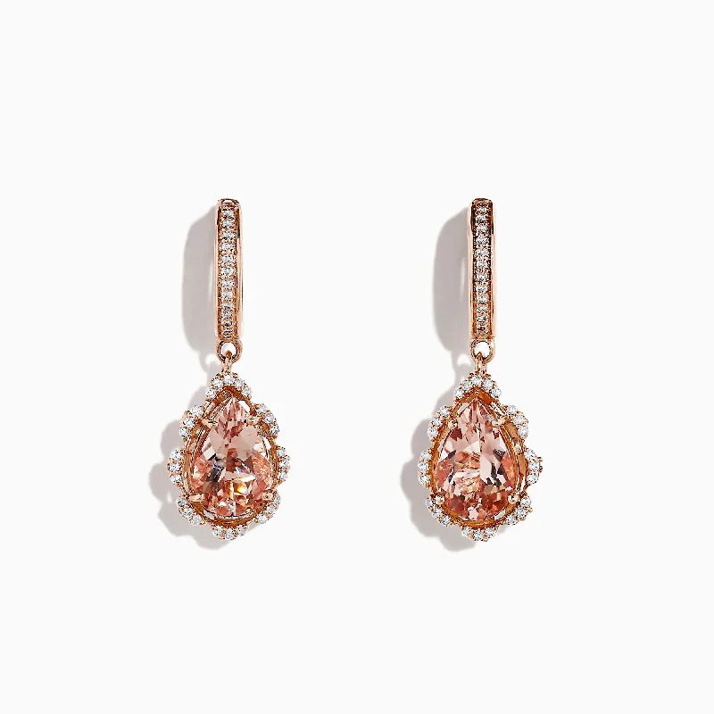 Lightweight Drop Earrings for Comfort-Blush 14K Rose Gold Morganite and Diamond Drop Earrings, 2.63 TCW