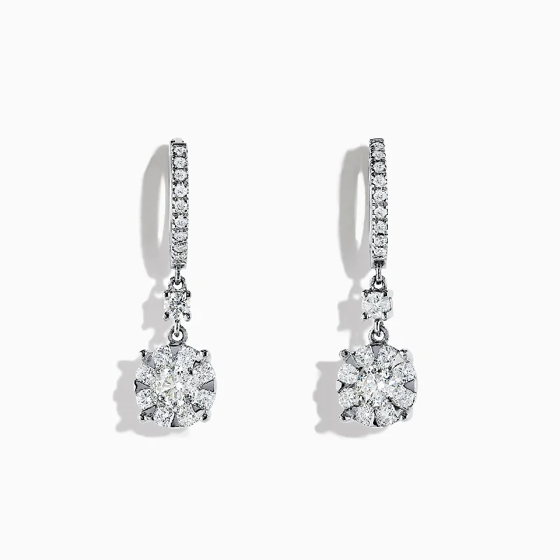 Layered Drop Earrings for Dramatic-Bouquet 14K White Gold Diamond Cluster Drop Earrings, 1.55 TCW