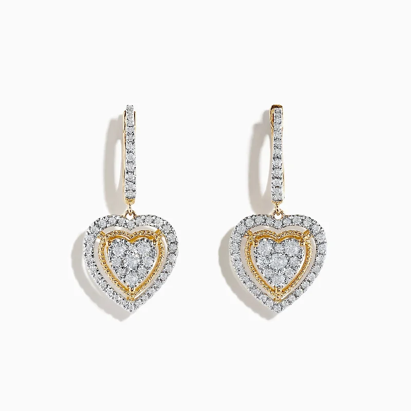 Ruby Drop Earrings for Passionate-D'Oro 14 Karat Yellow Gold Diamond Heart Drop Earrings