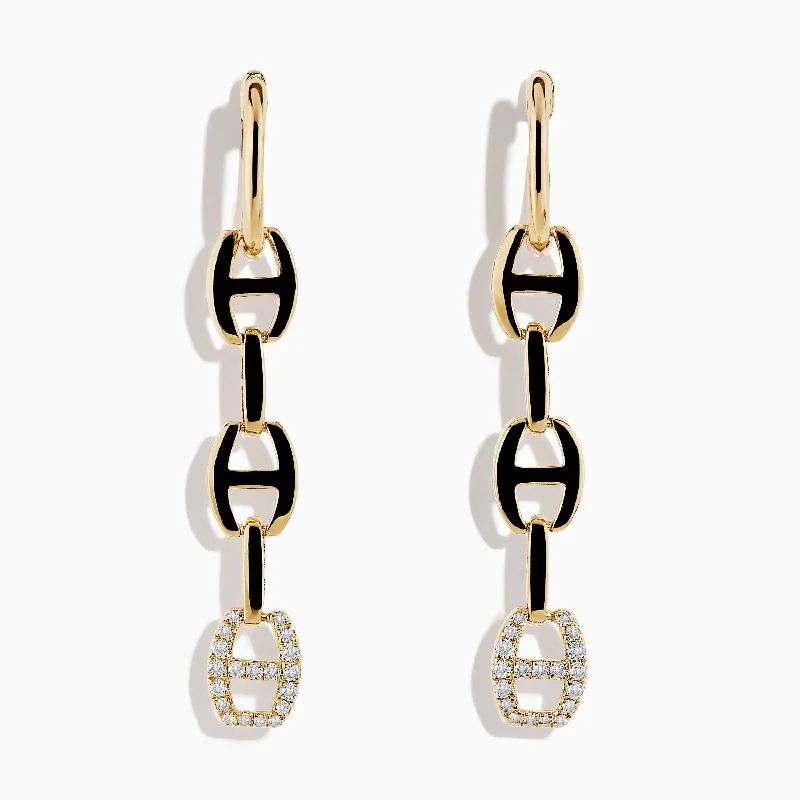 Opal Drop Earrings for Iridescent-D'Oro 14K Yellow Gold Diamond Anchor Chain Drop Earrings