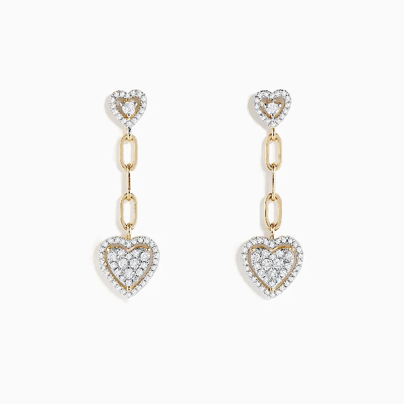 Square Drop Earrings for Modern-D'oro 14K Yellow Gold Diamond Heart Drop Earrings