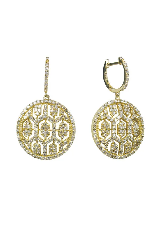 Gym Drop Earrings for Active-D'Oro 14K Yellow Gold Diamond Maze Drop Earrings, 1.35 TCW