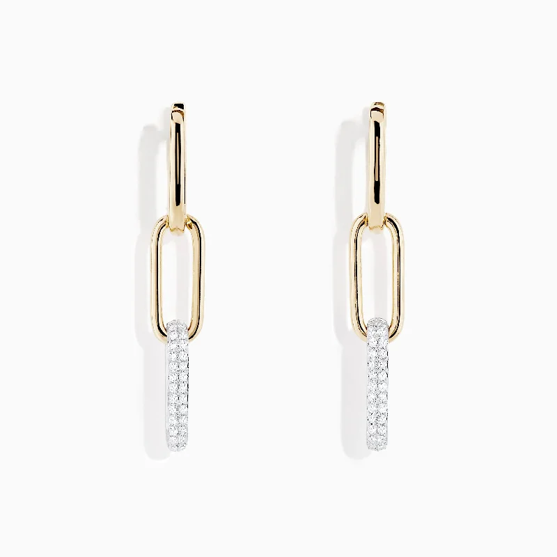 Round Drop Earrings for Traditional-Duo 14K Two Tone Gold Diamond Drop Earrings