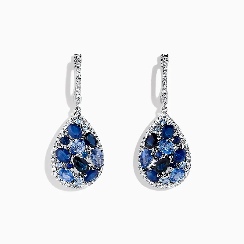 Detachable Drop Earrings for Versatile-14K White Gold Sapphire and Diamond Teardrop Earrings, 4.31 TCW