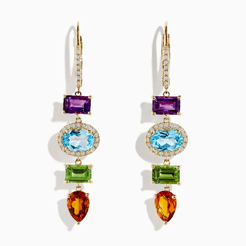 Turquoise Drop Earrings for Trendy-Mosaic 14K Yellow Gold Diamond and Multi Stone Drop Earrings