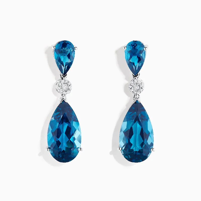 Small Drop Earrings for Delicate-Ocean Bleu 14K White Gold Blue Topaz and Diamond Drop Earrings