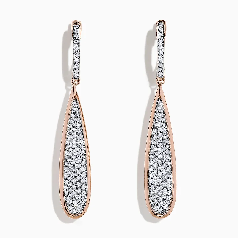 Padded Drop Earrings for Ear-Pave Rose 14K Rose Gold Diamond Drop Earrings, 0.71 TCW