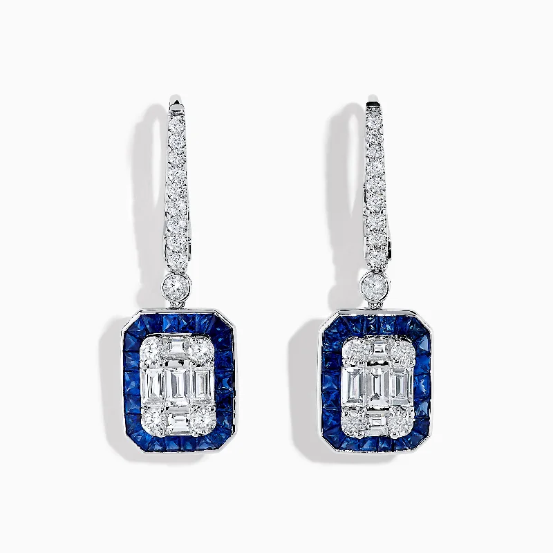 Gold Drop Earrings for Luxurious-Royale Bleu 14K White Gold Diamond and Sapphire Drop Earrings