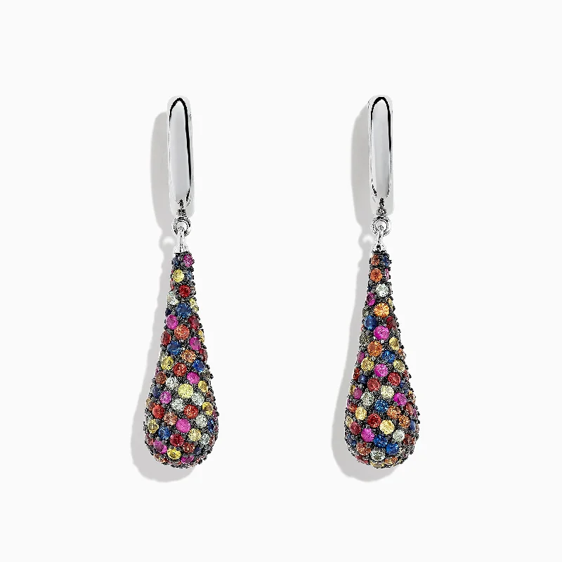 Twisted Drop Earrings for Stylish-Splash Sterling Silver Multi Color Sapphire Drop Earrings, 4.10 TCW