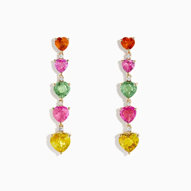 Star-Shaped Drop Earrings for Whimsical-Watercolors 14K Yellow Gold Multi Sapphire and Diamond Drop Earrings