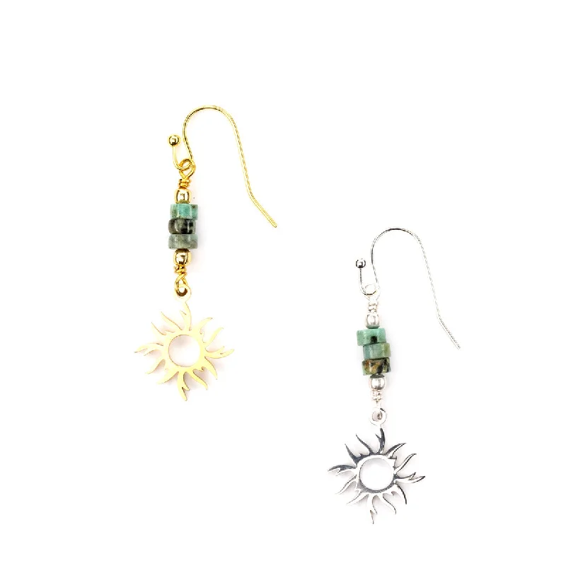 Geometric Drop Earrings for Structured-El Farol Gemstone and Sun Charm Earring