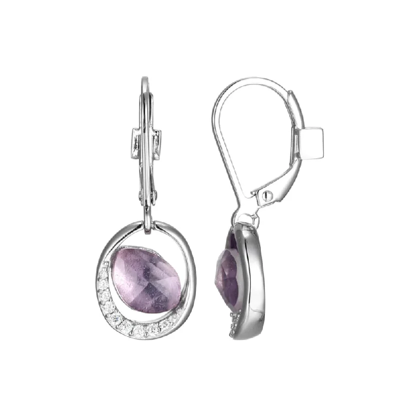 Padded Drop Earrings for Ear-Elle "Treasure" Amethyst and White Crystal Drop Earrings