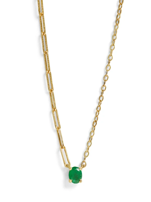 Minimalist Drop Earrings for Simple-Emerald Mixed Chain Yellow Gold Necklace