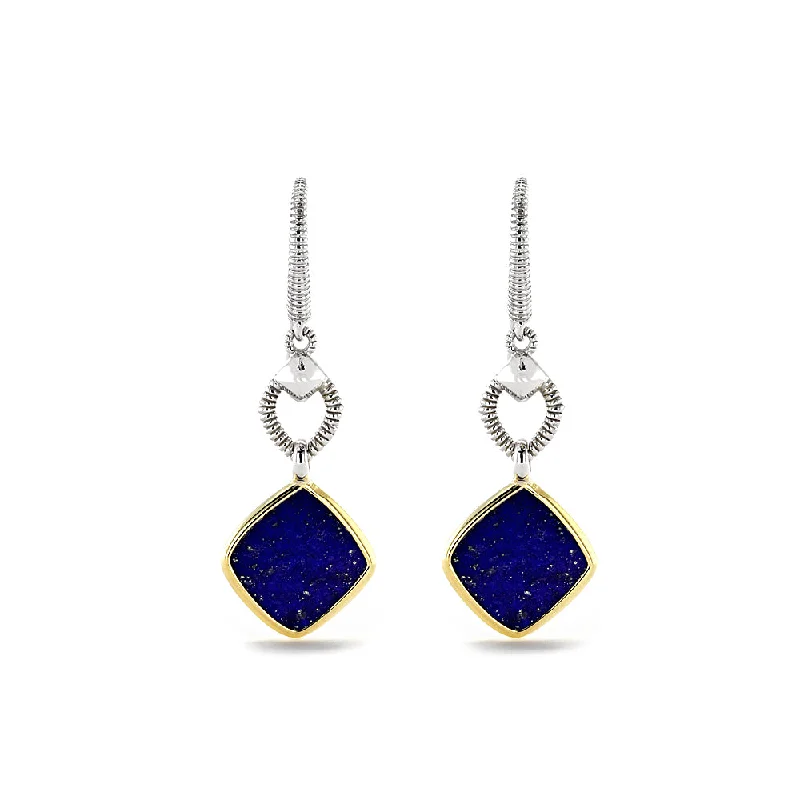 School Drop Earrings for Students-Eternity Drop Earrings with Lapis and 18K Gold