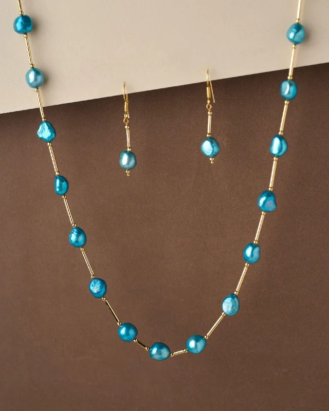 Gold heart pendant necklaces with delicate designs for an elegant gift for loved ones -Fancy Blue Pearl Necklace Set