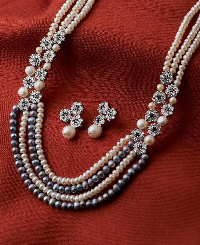 Rose pendant necklaces with intricate detailing for a beautiful, feminine accessory -Floral Real Pearl Necklace Set