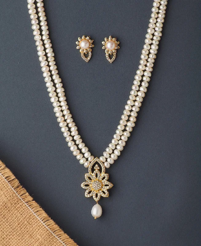 Sterling silver necklaces and pendants for a timeless and classic style -Floral Real Pearl Necklace Set