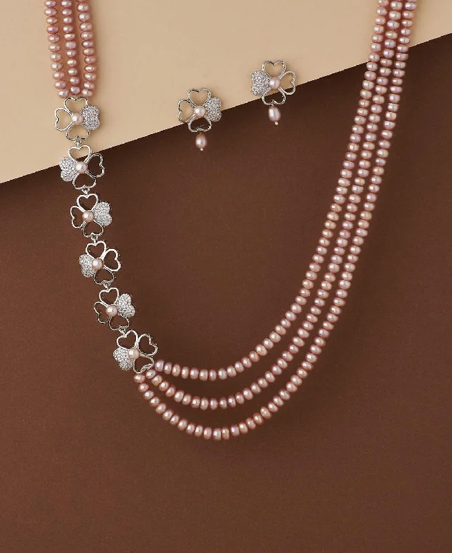 Statement necklaces and pendants with bold designs for eye-catching fashion -Florial Real Pearl Necklace Set