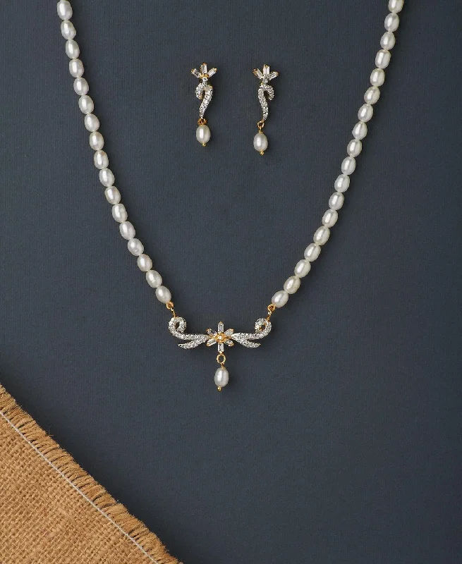 Birth year necklaces and pendants for a sentimental and personalized gift idea -Florial Stone Studded Pearl Necklace Set