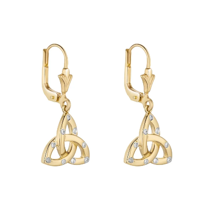 Kyanite Drop Earrings for Gray-14K Gold Flush Set Diamond Trinity Knot Drop Earrings