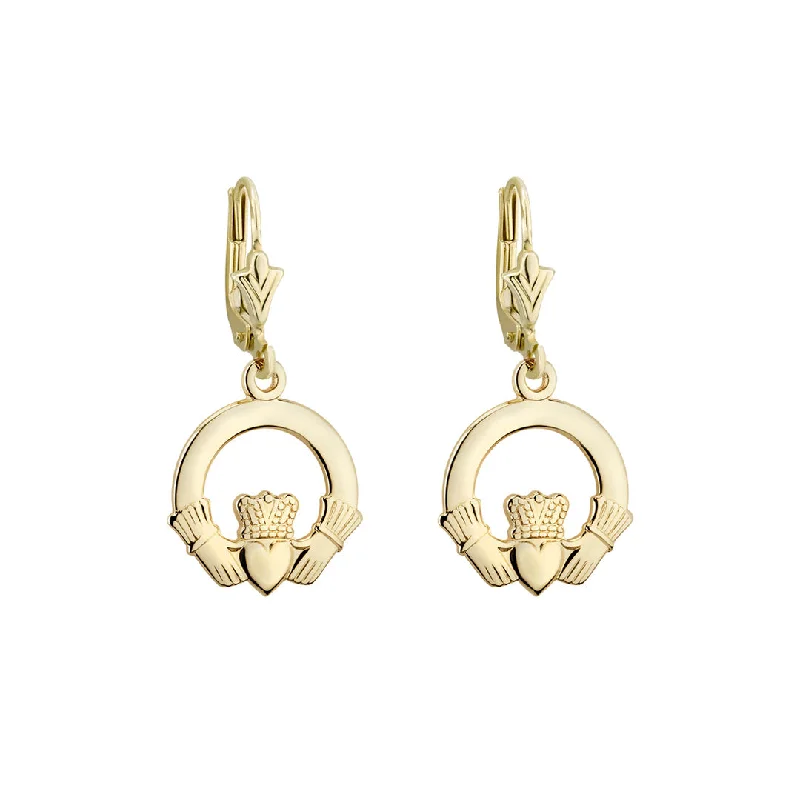 Heart-Shaped Drop Earrings for Loving-Plain Gold Claddagh Drop Earrings