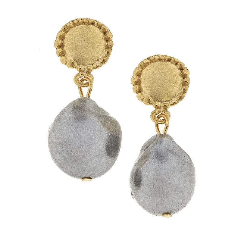 Butterfly-Shaped Drop Earrings for Cute-Grey Baroque Pearl Drop Earrings