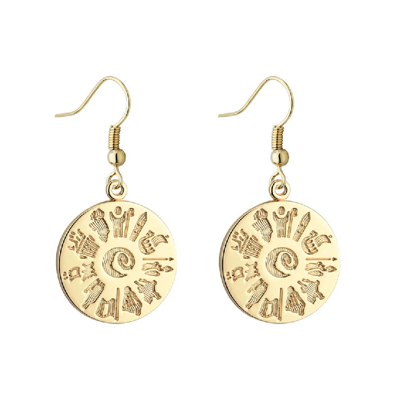 Star-Shaped Drop Earrings for Whimsical-14K Gold History Of Ireland Disc Drop Earrings