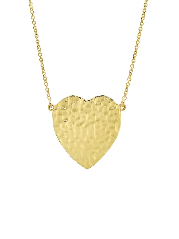 Birth year necklaces and pendants for a sentimental and personalized gift idea -Hammered Yellow Gold Heart Necklace