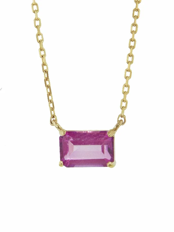 Monogrammed necklaces and pendants with custom initials for a personalized touch -Emerald Cut Pink Topaz Yellow Gold Necklace