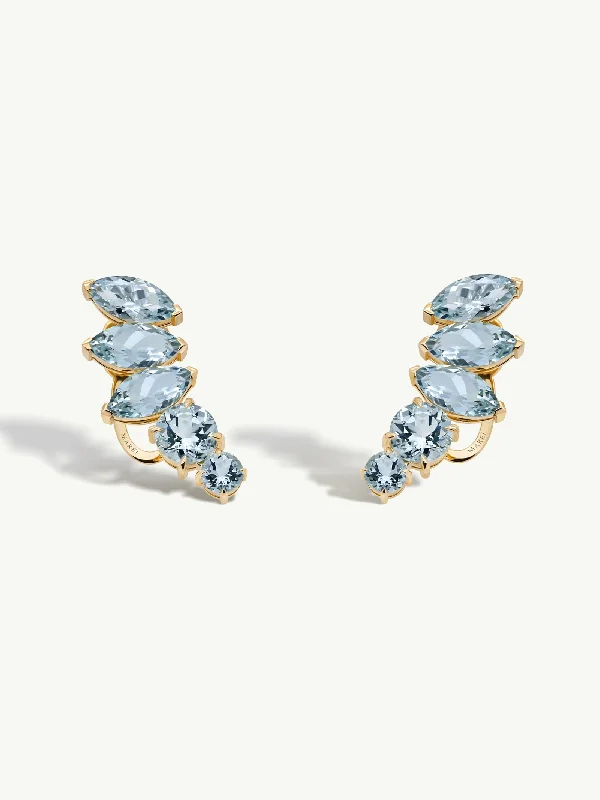 Medium Drop Earrings for Versatile-Isadora Earrings With Blue Aquamarine Gemstones In 18K Yellow Gold