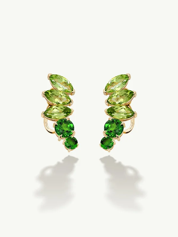 Small Drop Earrings for Delicate-Isadora Earrings With Peridot, Tourmaline and Tsavorite Garnet Gemstones In 18K Yellow Gold