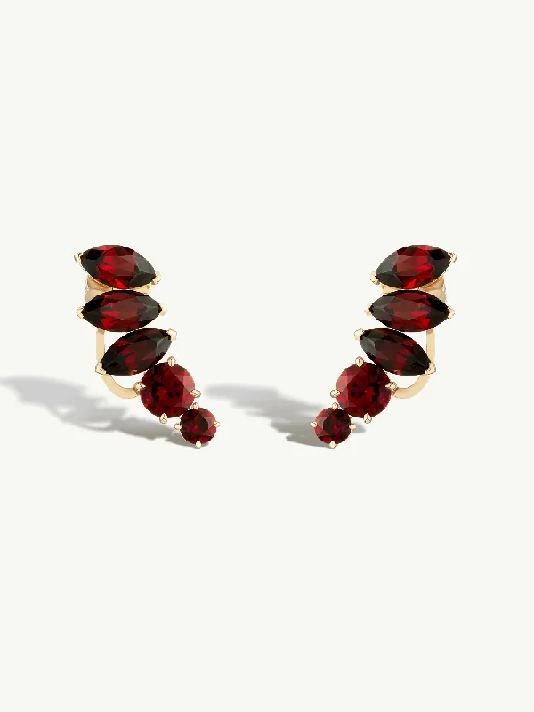 Retro Drop Earrings for Old-School-Isadora Earrings With Red Garnet Gemstones In 18K Yellow Gold