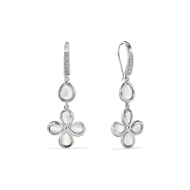 Detachable Drop Earrings for Versatile-Jardin Petal Drop Earrings with Mother of Pearl and Diamonds