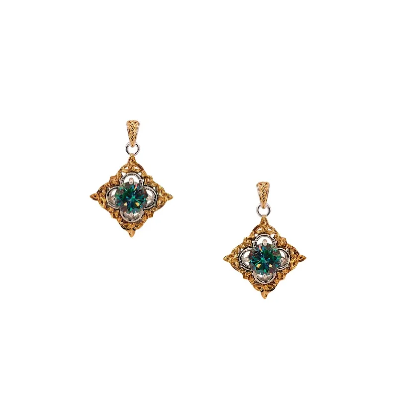 Floral Drop Earrings for Feminine-Keith Jack Celestial Mystic Blue Moissanite Drop Earrings in Sterling Silver and 10kt Yellow Gold