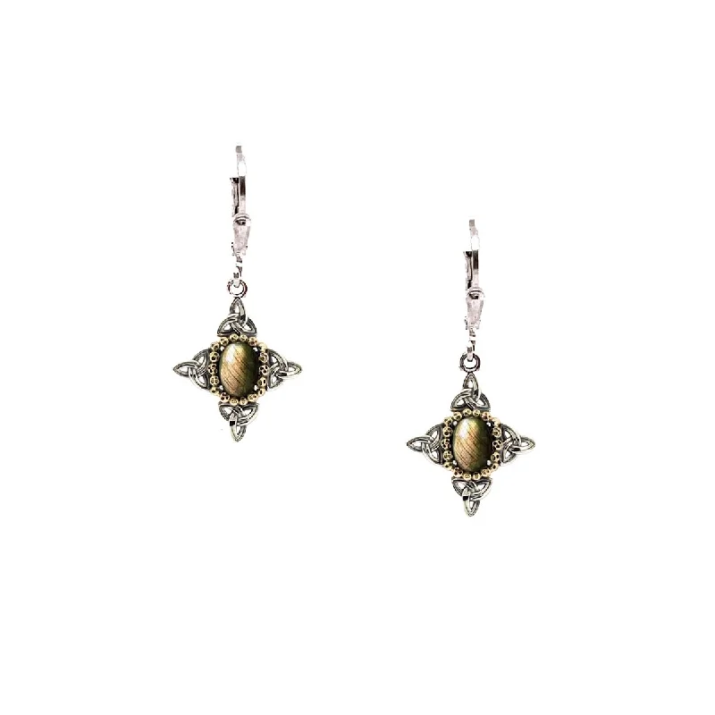 Flower-Shaped Drop Earrings for Delicate-Keith Jack Celestial Oval Labradorite Drop Earrings in Sterling Silver and 10kt Yellow Gold